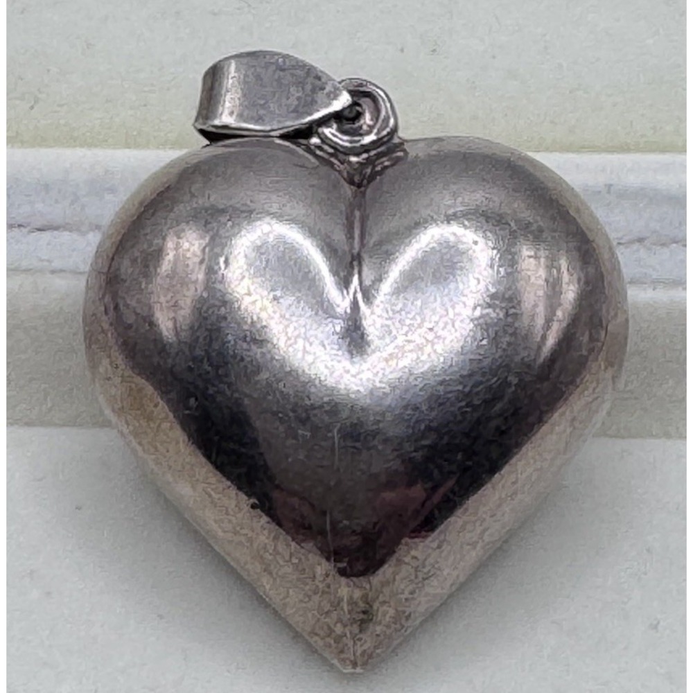 925 Sterling Silver Puffy Heart Pendant Large Polished Love Heart Charm